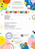 Сертификат. Никонова Милина